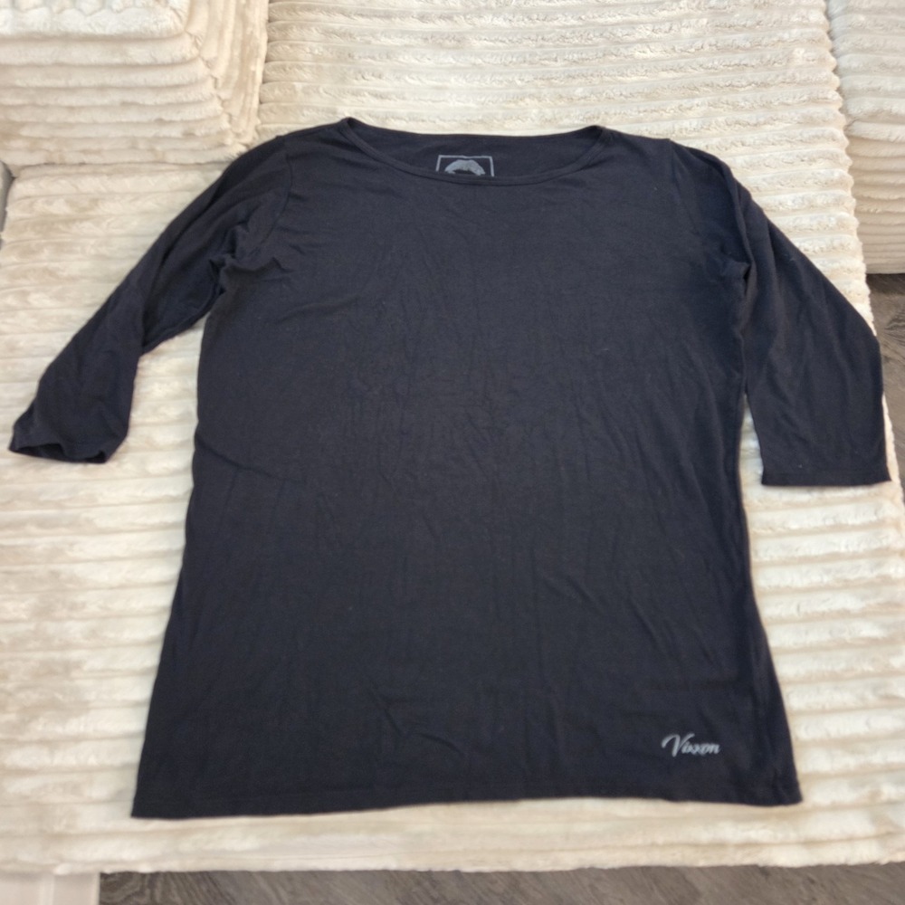 Vixxon Womens Black Scoop Neck Top Size 2X 3/4 Sleeve Knit Blouse Pullover Tee